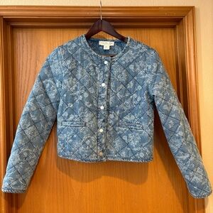 Rachel Zoe Quilted Denim Jacket with floral design, size Small